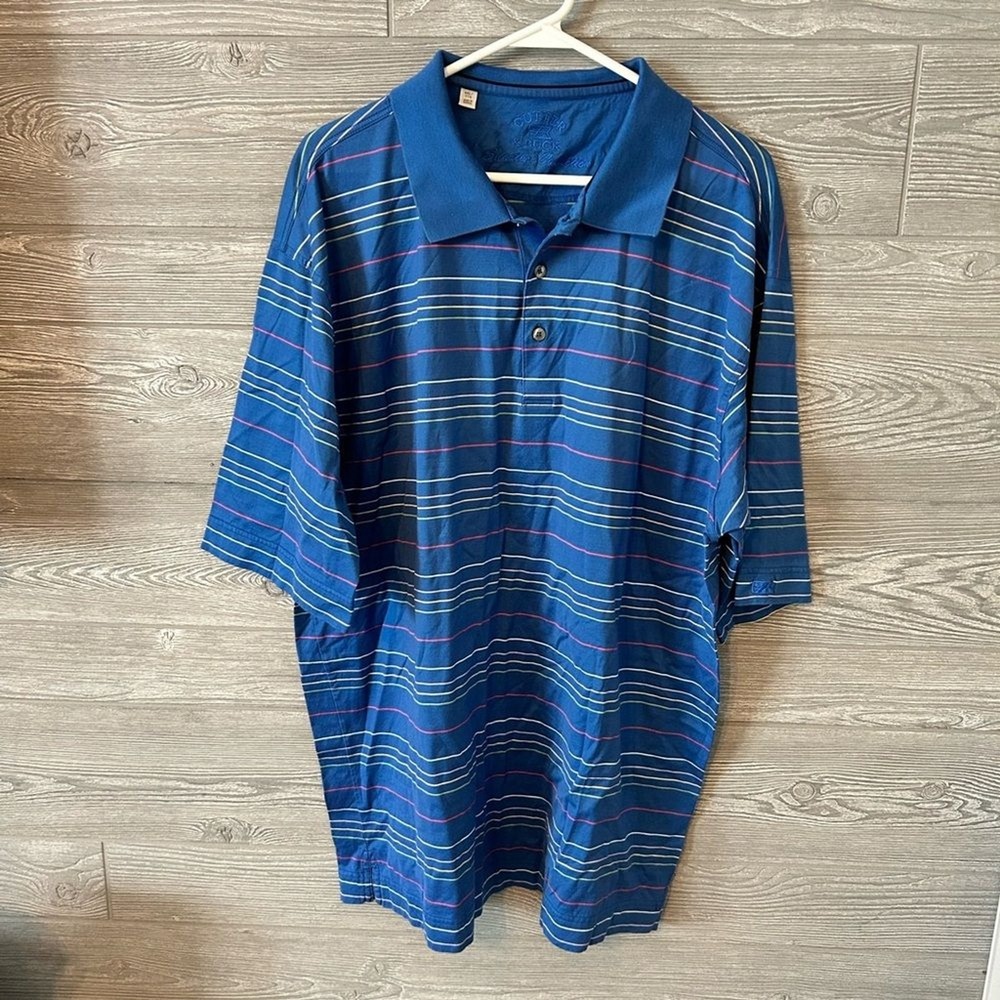 Cutter & Buck Mens XXL Blue Striped Polo Shirt Signature Collection Short Sleeve